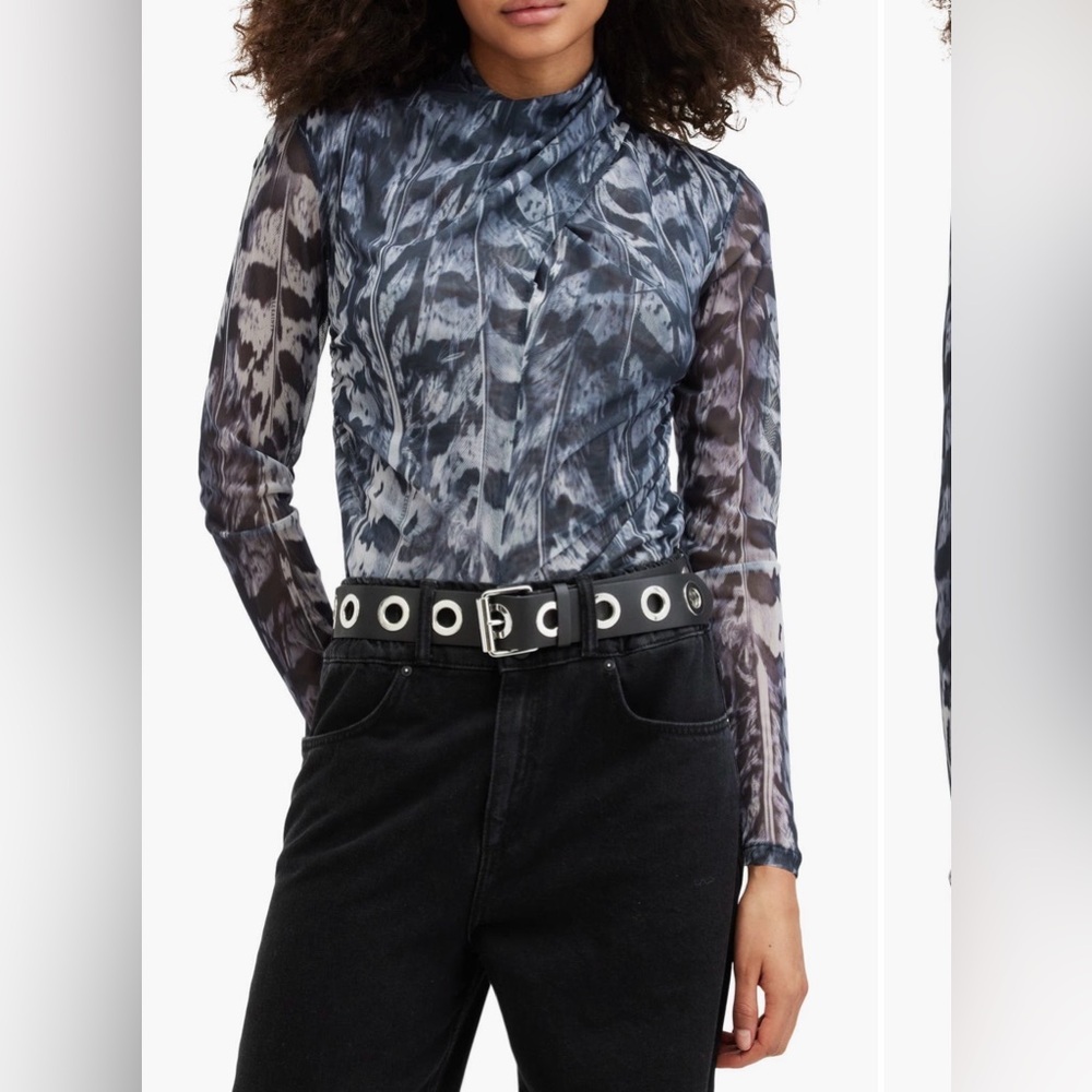 AllSaints Tia Long Sleeve Mesh Top | Blue | Size 10 - Picture 3 of 7